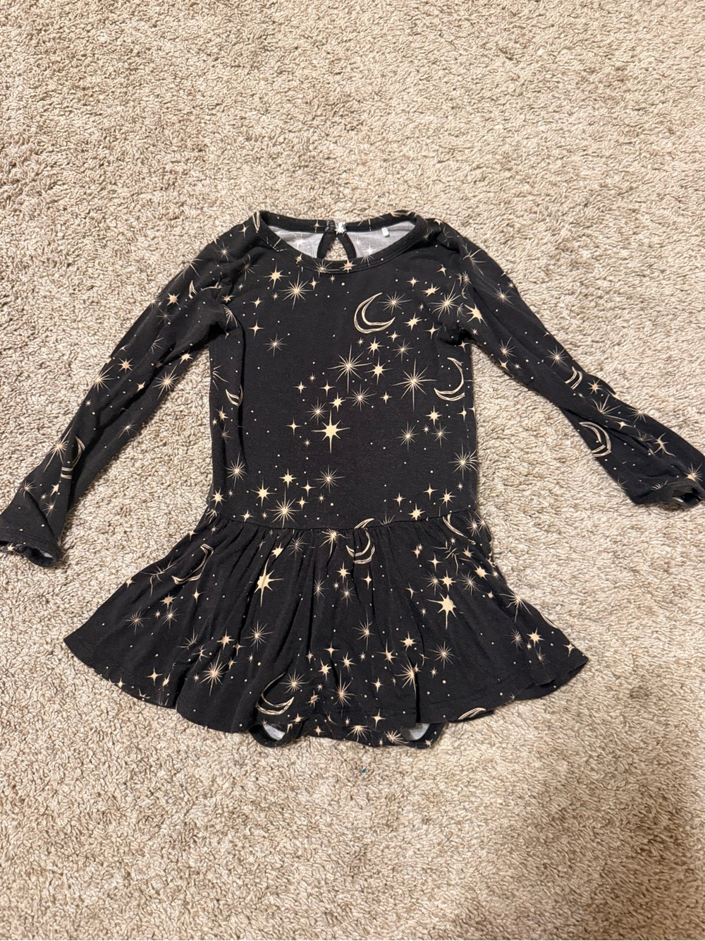 Bums & Roses Celestial Black Star & Moon Long-Sleeve Twirl Dress for Kids
